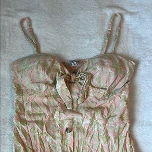 Pink and Green Leaf Print Dress